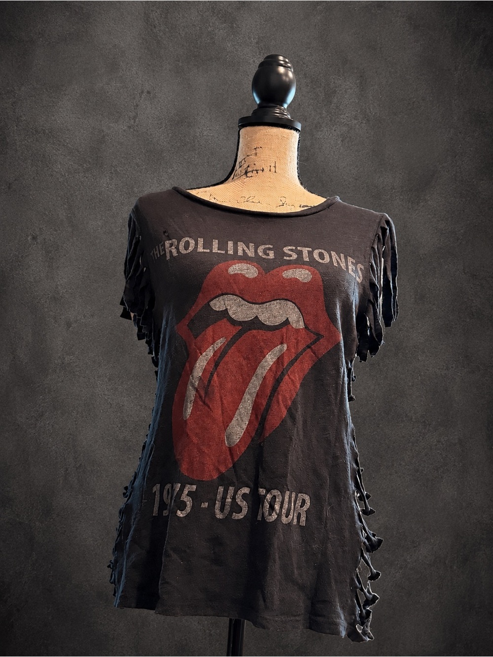The Rolling Stones Black Tee with Red Tongue Graphic